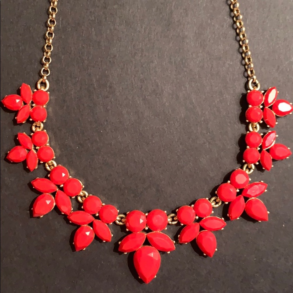 J. Crew Statement Necklace - Red Stone Flowers